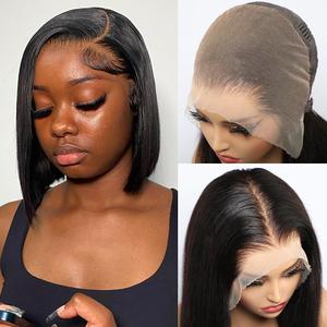 Bob Wig Human Hair Pre Bleached Invisible Small Knots Full 13x6 HD Lace Front Glueless Wigs Human Hair Pre Plucked Pre Cut Natural Hairline - 16 Inch Short Bob Wigs for Black Women