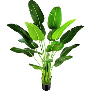 OXLLXO 7.2ft Artificial Silk Bird of Paradise Palm Tree (85in) with 17 Trunks Faux Tree and Plastic Nursery Pot, Fake Plant for Office House Farmhouse Living Room Home Decor (Indoor/Outdoor)