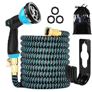 100 ft Expandable Garden Hose  Kink Free Flexible Water Hose with ThumbControlled 10Function Nozzle, 3/4 Solid Brass Connectors, Retractable Latex Core  Lightweight Expanding Hose