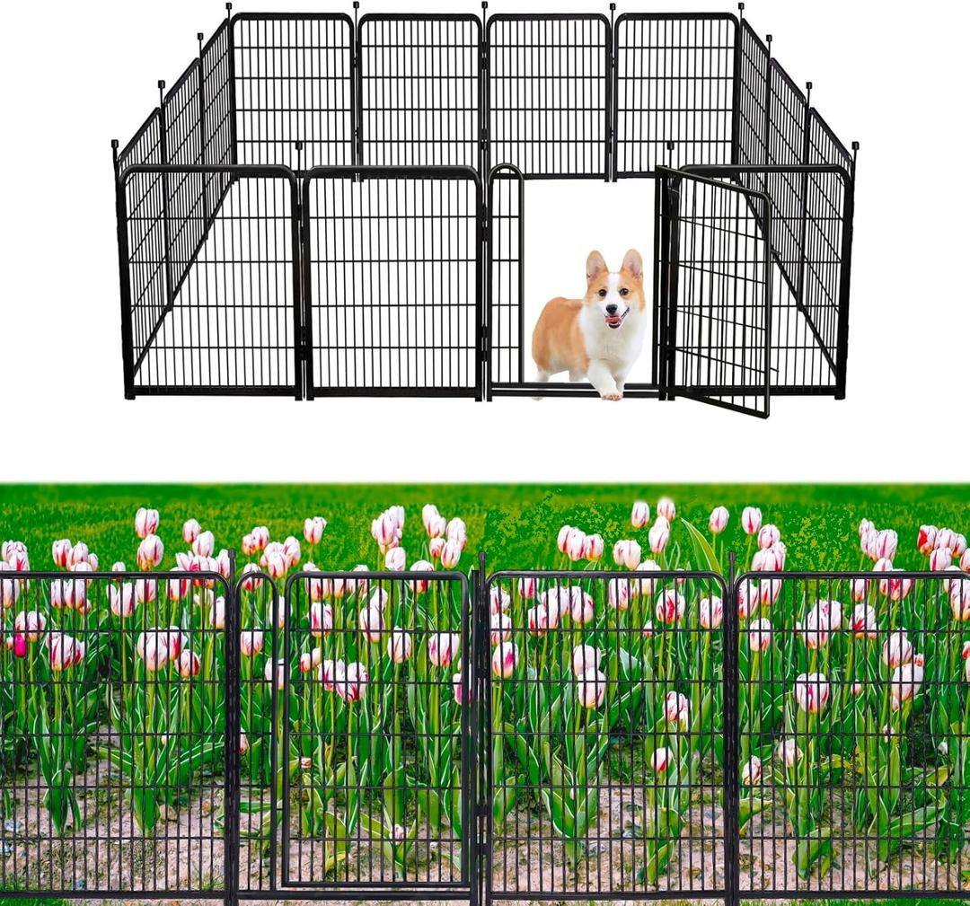 Garden Fencing 32 inch High, 12 Panels Total 26.6 Ft(L) Dog Fence Outdoor for Yard, Gate 21 Inches Wide with Low Sills. Fencing for Garden beds, Animal Barrier Fences, Rabbit Fence