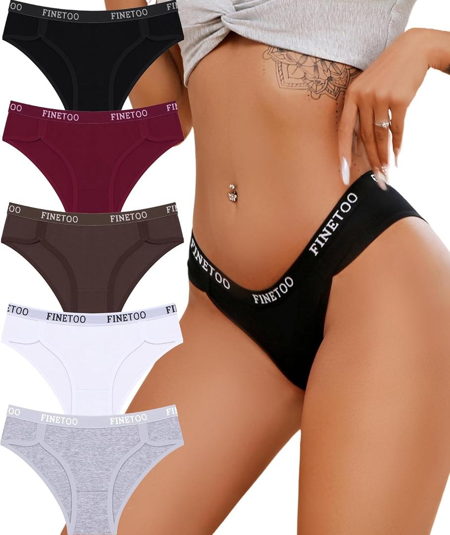 FINETOO Cotton Underwear for Women Cheeky Panties Sexy Hipster Bikini Underwear Elastic Waistband Stretch Briefs 5 Pack (XL)