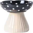 Elevated Mushroom Cat Bowls Ceramic, Raised Cat Bowls for Indoor Cats, Cute Whisker Fatigue Cat Bowl, Raised Dog Bowl Stand for Food and Water, Black 6" Wide for Adult Cats