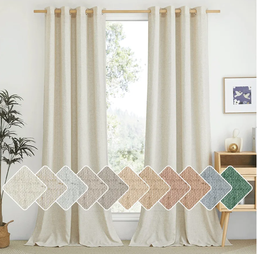 NICETOWN Natural Linen Curtains 84 inch Long 2 Panels Set, Grommet Top Thick Linen Burlap Semi Sheer Vertical Drapes Privacy Assured with Light Filtering for Bedroom/Living Room, W55 x L84