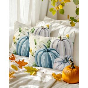 Farm Pumpkin Throw Pillow Covers 12x20 Set of 2,Fall Thanksgiving Decorative Pillow Covers,Green Leaf Flower Cushion Case for Sofa Couch Patio Garden Bedroom