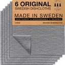 SUPERSCANDI Pack of 6 Swedish Dishcloths for Kitchen - 100% Biodegradable & Compostable Reusable Paper Towels Washable, Food-Safe & Without Plastic - Dish Rags Suitable for Any Surface, Grey
