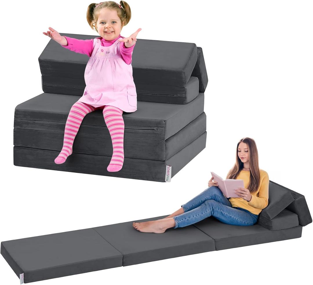 Kidirect Toddler Couches That Fold Out, 6-in-1 Kids Couch Bed Fold Out, Convertible Kids Lounge Chair for Playroom, Foldable Soft Play Toddler Climbing Toys Indoor and Foam Climbing Blocks, (Grey)