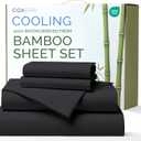 100% Rayon Derived From Bamboo - Bamboo Sheets King Size - Cooling Sheets for King - Ultra Soft, Breathable & Hotel Luxury Bedding - 1 Flat & 1 Fitted & 2 Pillowcases w/ 16 Inch Deep Pockets - Black