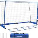 Soccer Goal,Soccer Net,Soccer Goals for Backyard,with Bow Frame,Collapsible Metal Base and Agility Ladder