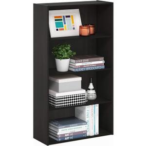 Furinno PASIR Book Shelf, 4-Tier Bookshelf, Bookcase with Open Shelf, 9.4 x 23.6 x 41.7, for Living Room, Bedroom, Home Office, Espresso