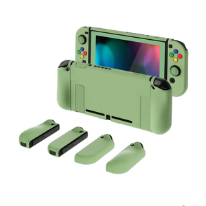 PlayVital AlterGrips Ergonomic Grips Cover for Nintendo Switch, [2 Design] Interchangeable Comfort Dockable Protective Case with Screen Protector & Thumb Grip Buttons Caps - Matcha Green