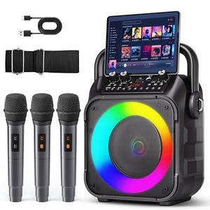Karaoke Machine, Portable Bluetooth Speaker with 3 Wireless Microphones for Adults & Kids with Lights, Karaoke Microphone with PA System Supports USB/TF/FM/AUX for Home Party Home System Packages
