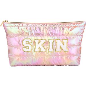 2 x Hiroyuki Iridescent Makeup Bag, 14 inches Cosmetic Bag, Large Capacity Travel Pouch (Skin, pink)