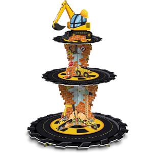 Tiamon Construction Birthday Decorations 3 Tier Construction Theme Cupcake Stand Cardboard Dump Truck Dessert Display Tower Holder Cupcake Serving Stand for Baby Shower Party Supply
