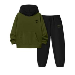 Boys Clothes Size 10-12 Youth Green Hoodies For Boys Sweatshirt Smiley Face Print And Black Sweatpants Kids Boy Fall Outfits 2pcs Sweatsuits (Green)