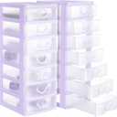 Thyle 2 Pcs Plastic Drawers Organizer Mini Organizer Stackable Plastic Clear Drawer Storage Box Containers Storage Units for Desktop Classroom Craft 6.7 x 4.9 x 13.4 inches(Purple)