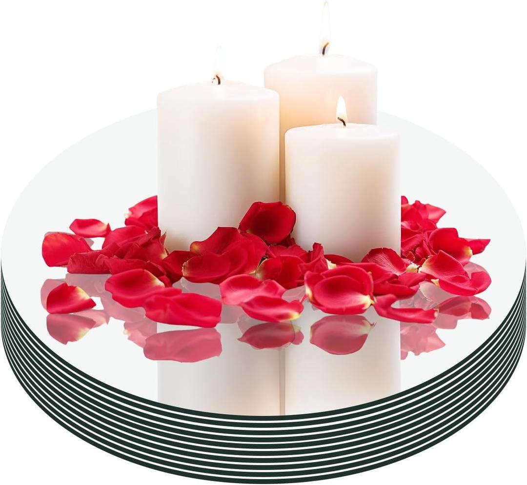 8 Pack Round Mirror Centerpieces for Tables Decorations, 10" Acrylic Circle Mirror Centerpieces Mirror Tray Candle Plate Centerpiece for Wedding Table Centerpieces Decorations Wall Decor