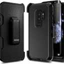 NZND Designed for Samsung Galaxy S9 Plus Belt Clip Holster Case with Screen Protector (Maximum Coverage, Flexible TPU Film), Full-Body Protective Heavy Duty Shockproof Armor Case (Black)
