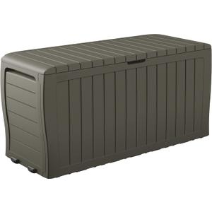 Keter Marvel Plus 71 Gallon Resin Outdoor Storage Box for Patio Furniture Cushions, Throw Pillows, Garden Tools and Pool Floats, Taupe