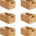 SpaceAid 6 Pack Wicker Basket, Storage Baskets for Organizing, Woven Rattan Basket with Handles for Shelves, Water Hyacinth Large Cube Organizer Storage Bin, 13x8.2x7 inch, Natural