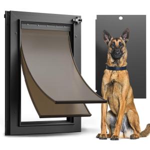 All Aluminum Dog Door for Exterior Door, Large Doggy Door, Heavy Duty Pet Door, Double Magnetic Flaps, Thermal Tnsulation, Energy Efficient, Sliding Lock Panel (Pets Up to 110Lb).