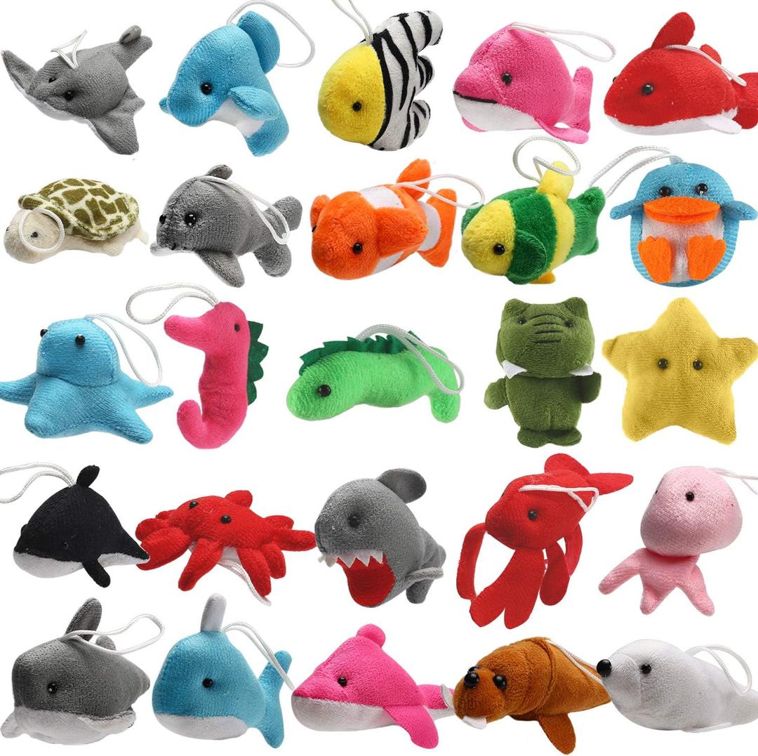 25 Pack Mini Ocean Animal Plush Toys, Sea Creatures Stuffed Toy for Kid Party Favor, Small Keychain Decoration for Christmas Tree, Goody Bag Fillers, Stocking Stuffers, Easter Eggs Fillers, Dog Cat