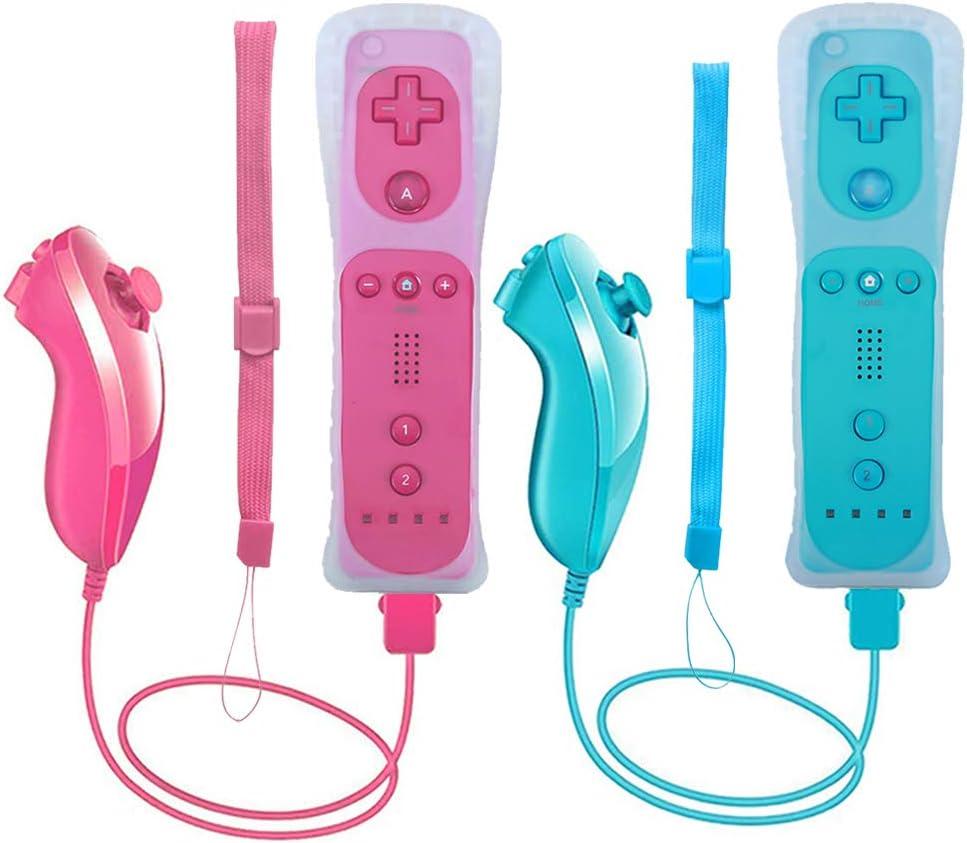 Wii Remote Controller, 2 Packs Upgrade Wii Wireless Controller Compatible with Wii Wii U Console(Pink and Blue)
