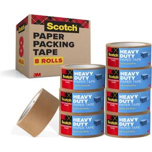 Scotch Box Lock Paper Packing Tape, Kraft Brown, Extreme Grip Kraft Paper Tape That Recycles with The Box, Shipping Tape, 1.88 in. x 25 yd., 8 Tape Rolls