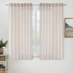 MIULEE White Linen Curtains 45 Inch Length 2 Panels for Kitchen Bedroom Living Room, Soft Thick Linen Textured Natural Short Basement Window Drapes Semi Sheer Light Filtering Back Tab Rod Pocket