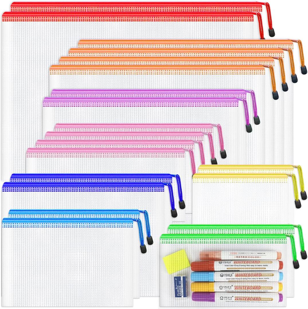 Smarpau 17pcs Mesh Zipper Pouch, 8 Sizes Plastic Zipper Pouches for Organizing, 8 Colors Waterproof Plastic Document Bags for Board Game Storage, Travel, Office Supplies Smarpau 17pcs Mesh Zipper Pouch, 8 Sizes Plastic Zipper Pouches for Organizing, 8 Colors Waterproof Plastic Document Bags for Board Game Storage, Travel, Office Supplies