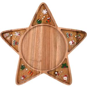 Guowall Star Shaped Resin Wooden Tray Serving Platter Christmas Decoration Cheese Board for Kitchen, Home Decor, Food Display - 1 pc/Set