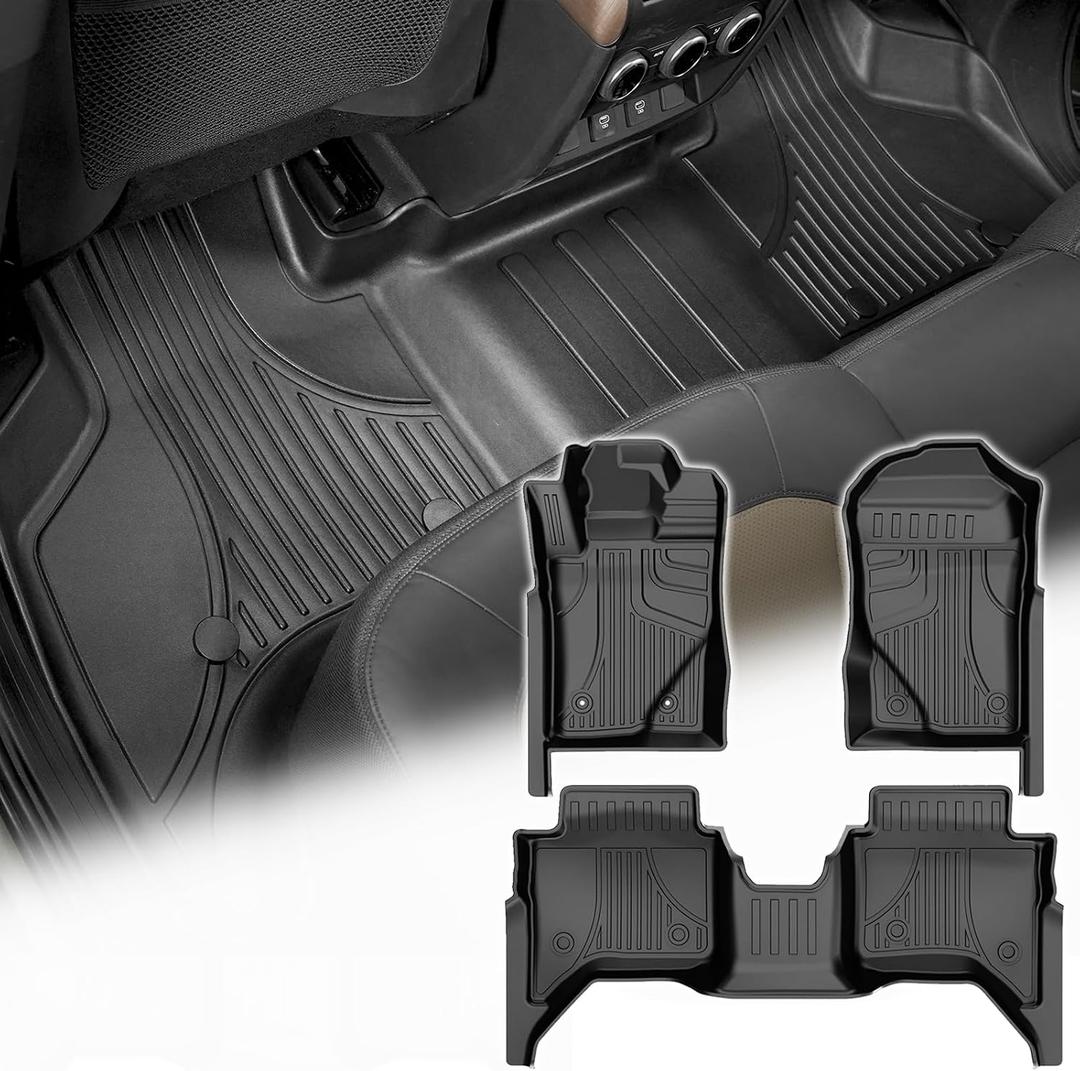 AOMSAZTO Floor Mats for Ford Ranger 2024 2025 2026 SuperCrew Cab, 1st & 2nd Row All Weather Protection Car Floor Liners Waterproof Anti Skid Mats