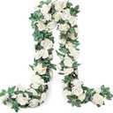 YRIOWMI 6PCS Fake Rose Garland, Artificial Vines Flowers Hanging Rose Vine for Table Wedding Backdrop Arch Wall Party Mantle Festival Decor (Snowy White)