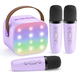 YLL Upgraded Mini Karaoke Machine with 3 Wireless Microphones Toy for Kids, Birthday Gifts for Girls Boys, Portable MP3 Player for Ages 3, 4, 5, 6, 7, 8, 9, 10, 11, 12+ Year Old Family Party (Purple)