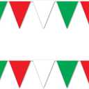 Beistle Red White and Green Pennant Banners, 2-Pack Plastic Decorations with Triangle Flags, Italian Christmas Fiesta Cinco de Mayo Party Supplies Indoor Outdoor Event Dcor, 30