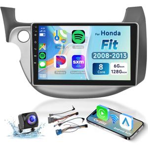 8 CORE 6G+128G Car Radio for Honda Fit 2008-2013 with Wireless CarPlay/Android Auto, Podofo 10.1 1280 * 720P IPS Touch Screen Stereo Android 13 GPS WiFi Bluetooth DSP SWC + HD Backup Camera