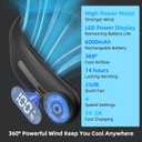 Portable Neck Fan,Hands Free Personal Wearable Bladeless Fan,6000mAh USB Rechargeable,360 Cooling,LED Display,4-Speeds,Birthday Gifts for Men Women Dad Mom,Fathers Day,Mothers Day Gifts (Black)