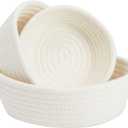 Juvale Small Round Cotton Rope Storage Baskets - Nesting Storage Bin Pack - Cotton Woven Basket for Home Organizing - White, Pack of 3, 6.5 x 2.9 in/7.5 x 3 in/8.2 x 3.2 in