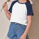 Imily Bela Kids Girls T Shirts Casual Raglan Short Sleeve Crewneck Color Block Summer Tees 5-14 Years