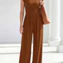 PRETTYGARDEN Summer Jumpsuits for Women Dressy Casual | Soft Ribbed Fabric, Crewneck Cap Sleeve, Back Zipper, Pockets, Wide Leg Pants Rompers, One Piece Outfits, Work Office Clothes (S)