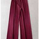 SHENHE Women's Satin Wide Leg Pants Drawstring Flowy Dressy Silky Business Causal Beach Vacation Pants Burgundy Large (Red, XL)