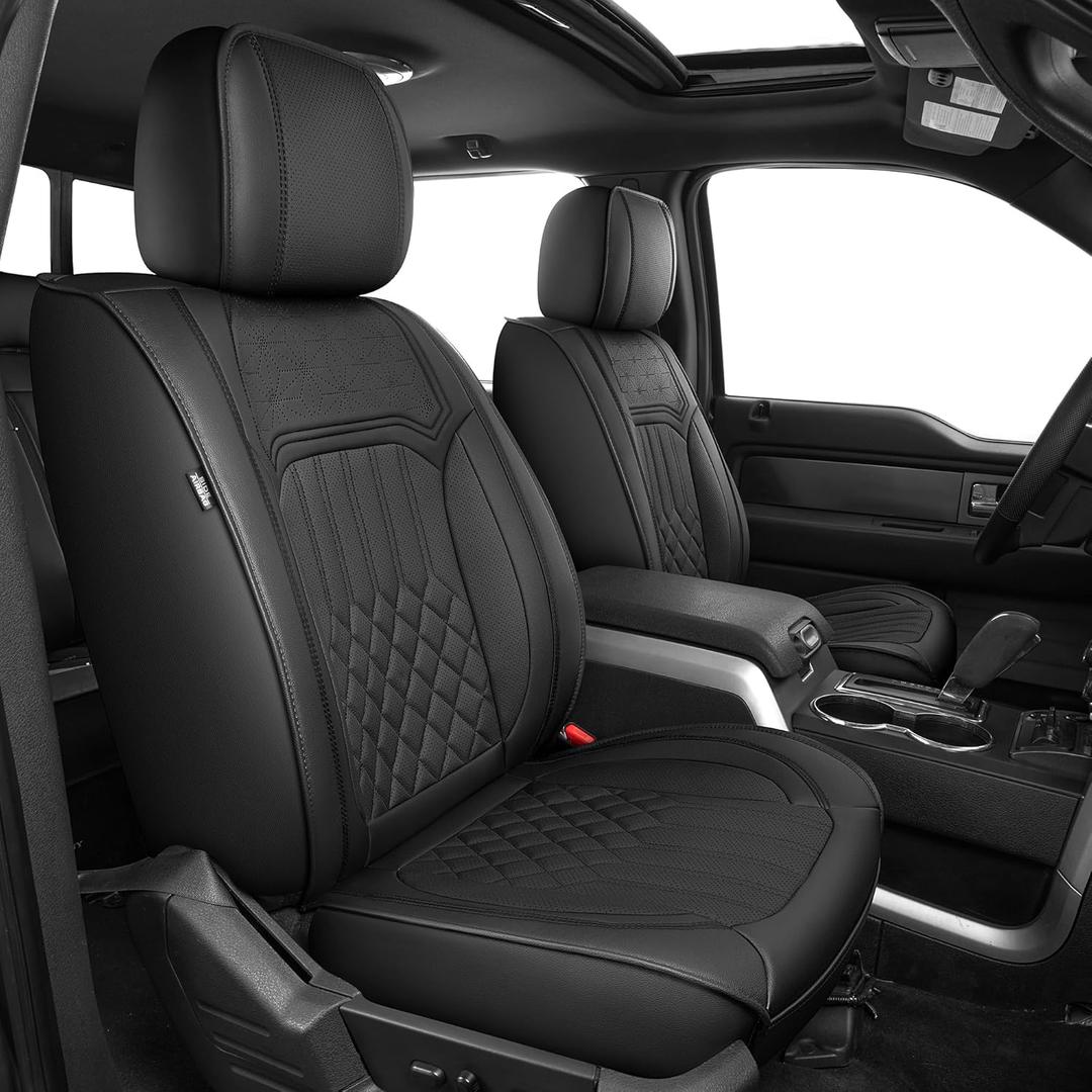 AOMSAZTO Seat Covers Fit for Ford F150 2009-2024 2025 2026 - F250/F350/F450 2017-2024 2025 2026 Full Set Faux Leather Waterproof Truck Car Seat Covers (5 Seats, Black)