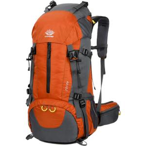 WoneNice 50L(45+5) Waterproof Hiking Backpack - Outdoor Sport Daypack with Rain Cover (Orange)