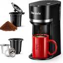 Horavie Small Single Serve Coffee Maker for K Cup and Grounds, Fast Brew One Cup Coffee Machine with One Button, 6 to 12 oz. Brew Sizes, Perfect for Home and Travel, Black