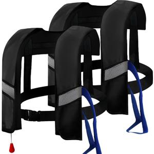 2-Pcs Automatic Inflatable Life Jacket,Adjustable Nylon Swim Vest with CO2 Inflation, Reflective Strips & Safety Buckle,Gas Cylinders Not Included. (Black)