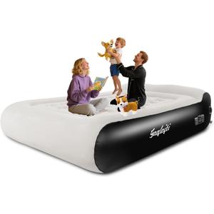 16" Air Mattress Queen with Built in Pump,Portable Full Blow up Mattress with Carry Bag, Comfort Flocked Airbed Inflatable Mattress for Guests,Camping (Grey)