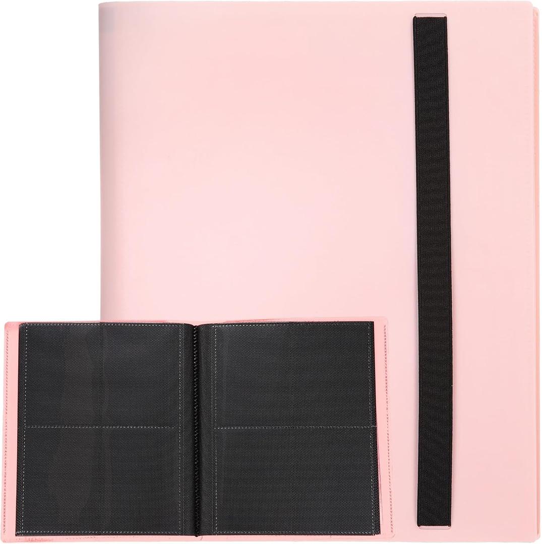 Uxcell 4 Pocket Trading Card Binder, PU Cover Card Collection Binder 160 Side Loading Card Binder Card Album Folder for TCG, Game Cards, Sports Cards(Pink)