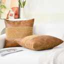 CaliTime Throw Pillow Covers Pack of 2 Soft Faux Leather Solid Dyed Chenille Cushion Cases for Couch Sofa Home Decoration 18 X 18 Inches Apricot Brown