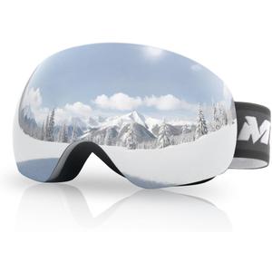 Meeloog Ski Goggles for Men & Women, OTG Snowboard Goggles with UV400 Protection, Anti-Fog & Spherical Design for Wider View (Greyframe Revo Silver Lens Vlt12.02%)
