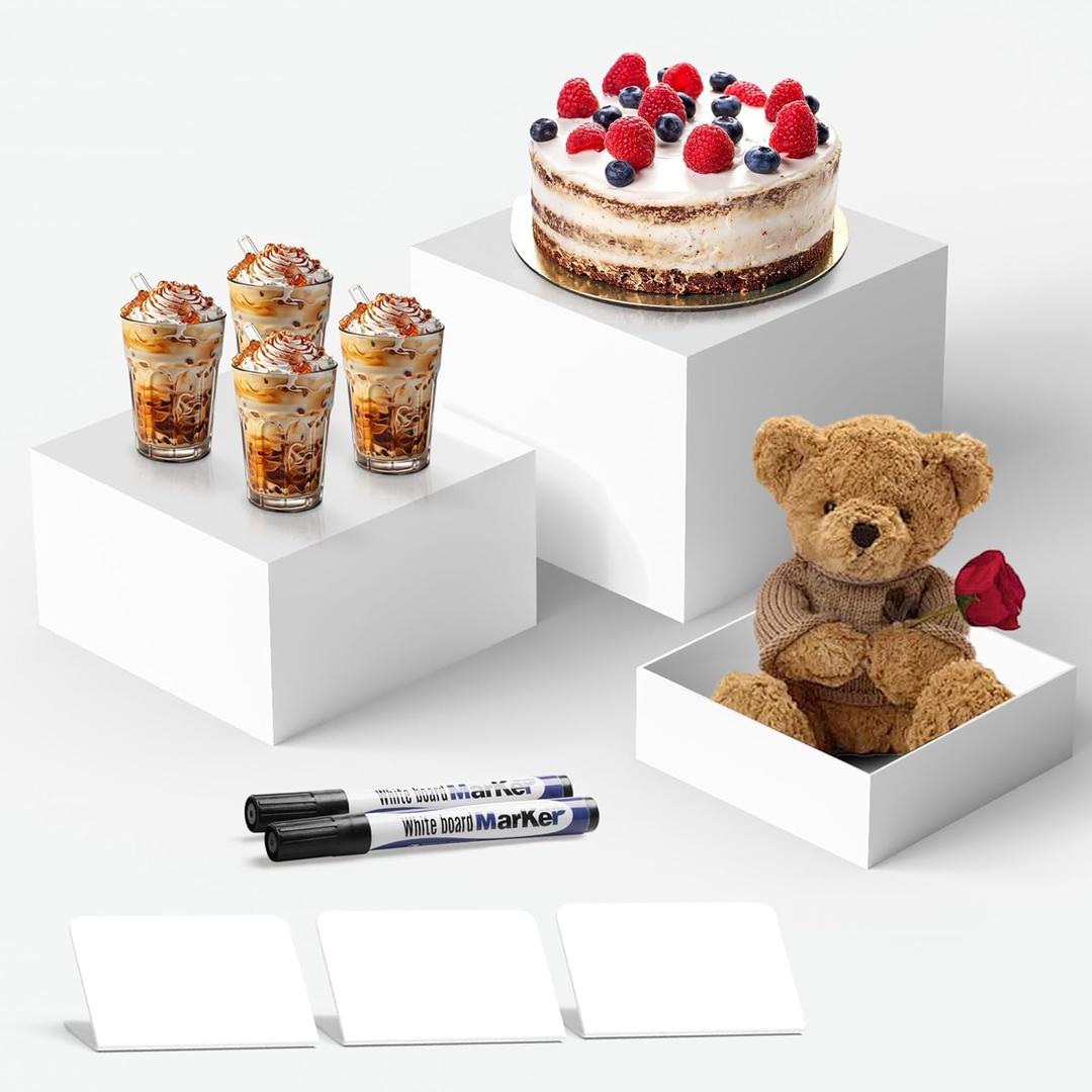 oleaf White Food Service Display Risers  6'', 7'', 8'' Acrylic Buffet Risers for Cakes, Pastries, and Desserts  Nesting Display Stands for Party Catering and Buffet Tables