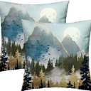 Imiss Mountain Woodland Pillow Cover 18x18 Inch Set of 2 Forest Nature Landscape Decorative Boho Mountains Square Cushion Covers Farmhouse Pillowcase for Indoor Outdoor Car Couch Sofa